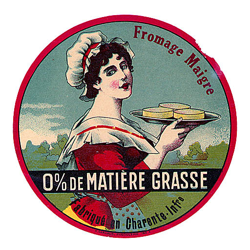 Etiquette de camembert à 0% de matière grasse. Imprimeur. H. Garnaud, Angoulême.
