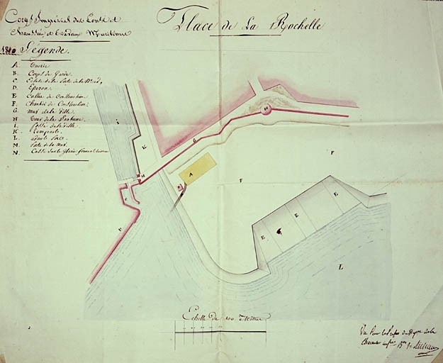 Corps impérial des Ponts et Chaussées et Travaux Maritimes. Plan du terrain sur lequel est projetée la construction, en 1810.