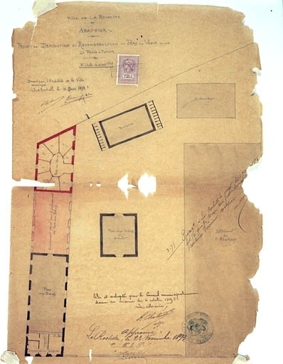 Projet de démolition et de reconstruction du parc aux veaux et de la fosse à fumier. Plan de 1893, par P. Corbineau.
