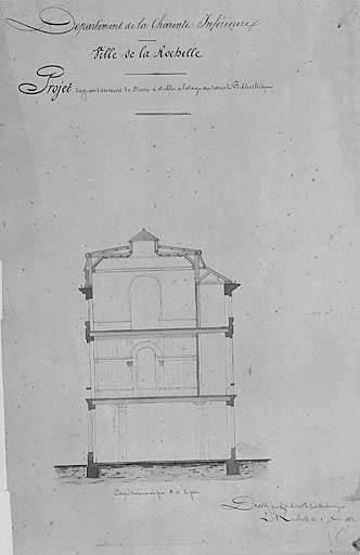 Projet d'agrandissement du musée, à l'étage, au-dessus de la bibliothèque. Coupe transversale, le 25 juin 1862, par A. Brossard.