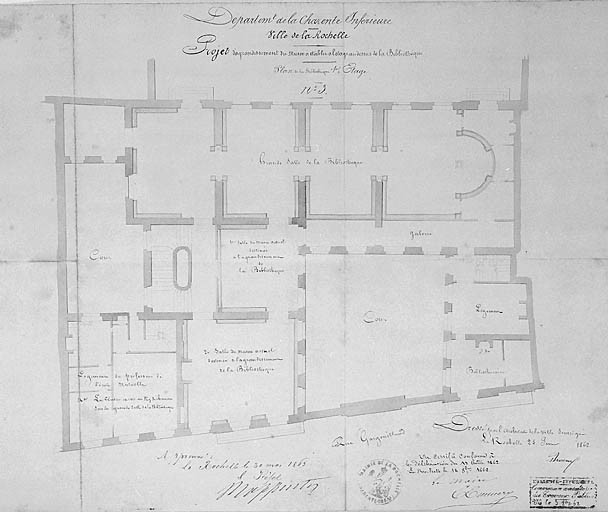 Projet d'agrandissement du musée, à l'étage, au-dessus de la bibliothèque. Plan du premier étage, le 25 juin 1862, par A. Brossard.