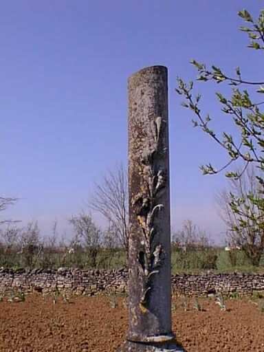 Stèle d'Albertine Thibaudeau, décédée en 1915, détail de la colonne brisée ornée de lys.