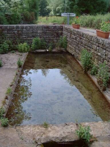 Lavoir, vue du bassin depuis la source maçonnée.