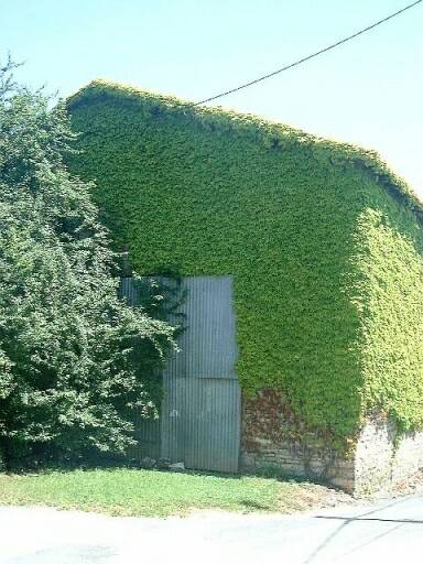 Dépendances de l'ancien logis, grange, élévations antérieure en pignon et latérale droite, vue prise du nord-ouest.