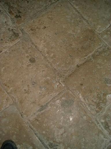 L'ancien logis, intérieur, pièce de droite, détail du dallage.