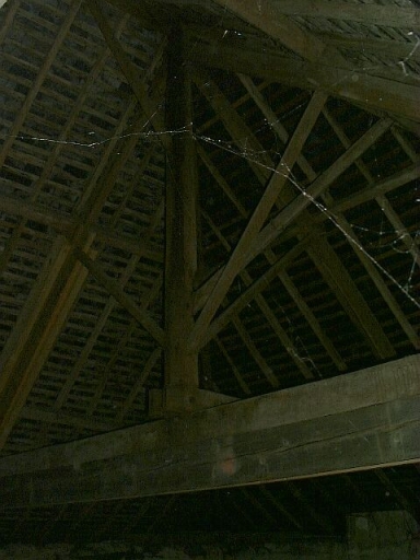Logis, intérieur, comble à surcroît, charpente, détail du poinçon de droite.