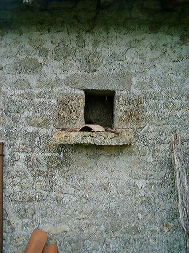 Ancien logis et dépendances dans le bâtiment est-ouest, élévations postérieures, détail de la baie du poulailler.