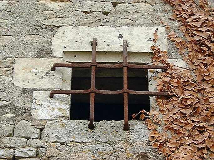 Logis, élévation postérieure ouest, corps de logis, détail de la baie à l'étage dont le grillage est décrit en 1771.