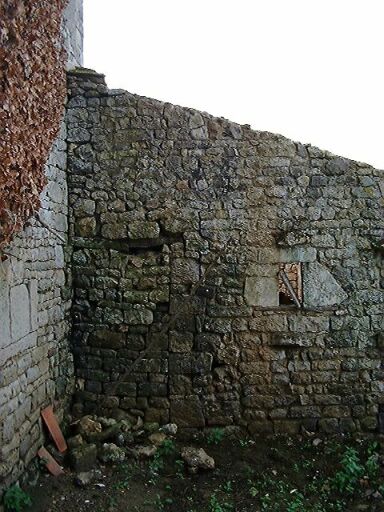Dépendances, toit aux moutons accolé à l'ouest du logis du fermier, élévation nord, porte murée et petite baie.