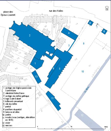 Parties constituantes de l'abbaye Notre-Dame, état en 2001.