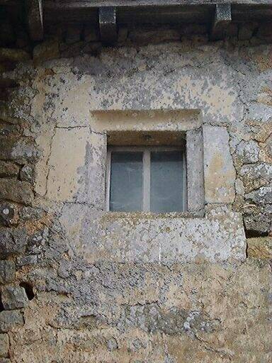 Logis, élévation postérieure, partie gauche, proche de la cave (ancienne tour ?), détail d'une baie de comble chanfreinée.