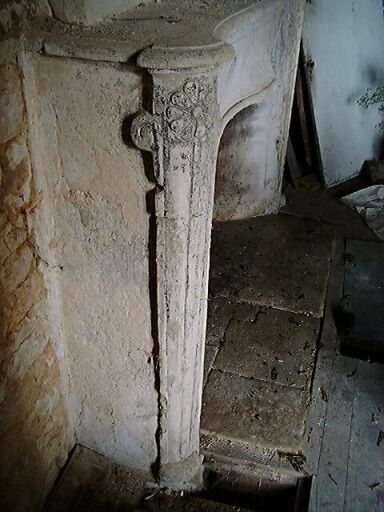 Logis, rez-de-chaussée, pièce au nord, cheminée ornée d'une coquille stylisée, détail du profil.