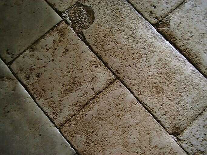 Logis, intérieur, couloir central, détail du dallage.