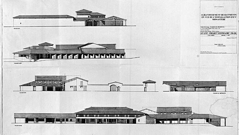 Agrandissement de bâtiments en vue de l'installation d'un monastière. Avant-projet sommaire 196-18A. Façades. Poitiers le 3 février 1997, par Denis Thoumin.