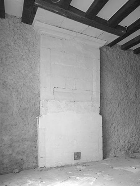 Corps de bâtiment nord, intérieur, pièce ouest au rez-de-chaussée, vestiges de la cheminée à l'ouest