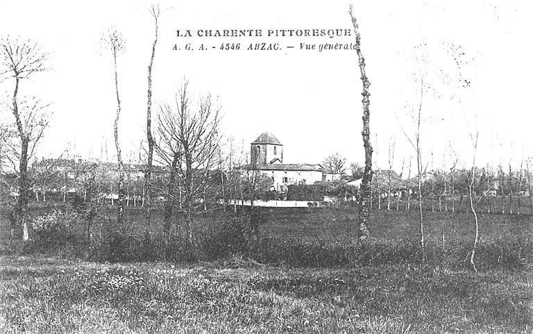 L'entrée du bourg d'Abzac, carte postale ancienne, A. G. A., 4546 Abzac.