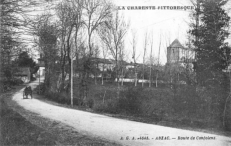 Abzac, route de Confolens, carte postale ancienne, A. G. A., 4545 Abzac.