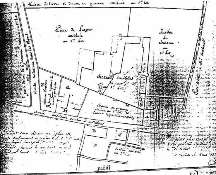 Plan d'une partie des domaines formant les 1er et 2e lots du procès-verbal d'allotement et d'estimation des biens de Froges de L'Aiguille aîné, migré, du 20 frimaire an 2.