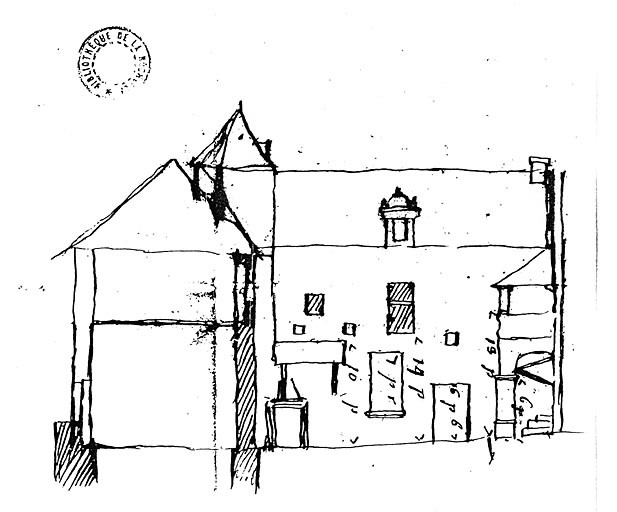 Logis du commandeur, élévation d'une aile, croquis par Masse, en 1723.