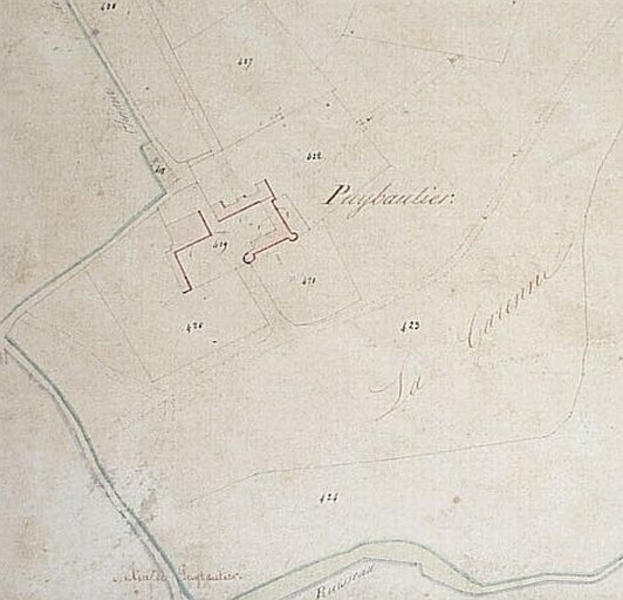 Le château de Puybautier sur le plan cadastral de 1835.