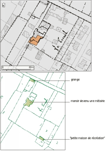 Plan masse, superposition de l'ancien et du nouveau plan cadastral.