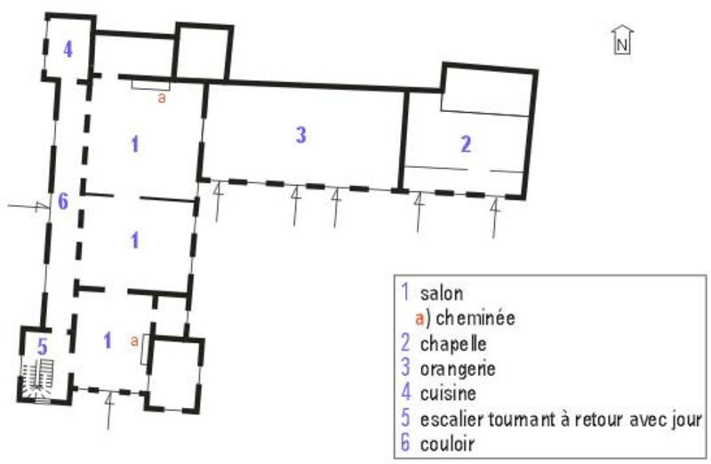 Logis, orangerie et chapelle, plan au rez-de-chaussée