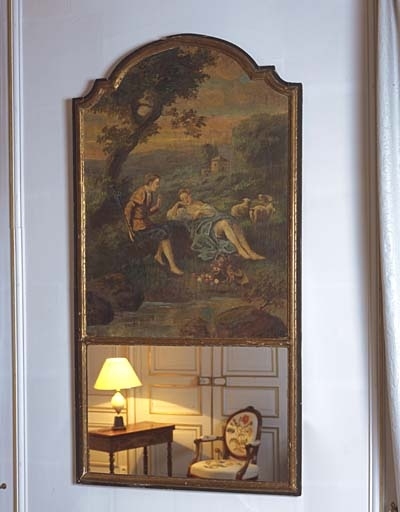 Trumeau de cheminée comprenant tableau : Pastorale et miroir