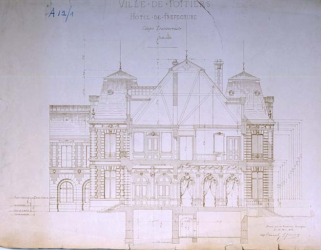 Coupe transversale, dessin de Guérinot, projet réalisé, 1864.