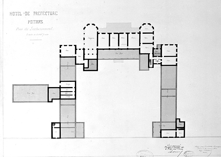 Plan, soubassement, premier projet Durand, 1863.