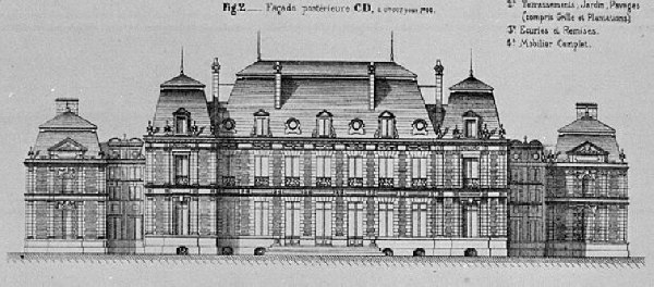 Elévation, façade sur jardin, projet réalisé, 1871.