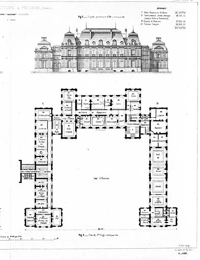 Plan et élévation, projet réalisé, 1871.