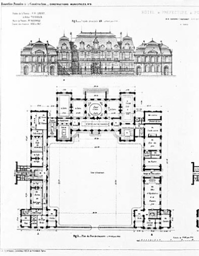 Plan et élévation, projet réalisé, 1871.