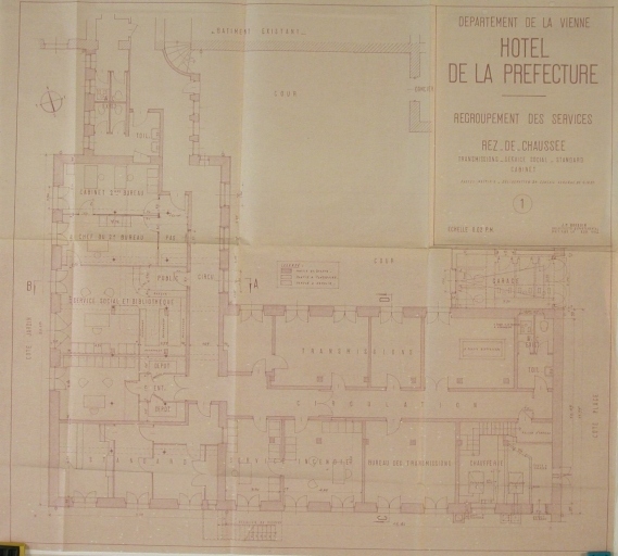 Plan, rez-de-chaussée, ancien bâtiment des archives, 1954.