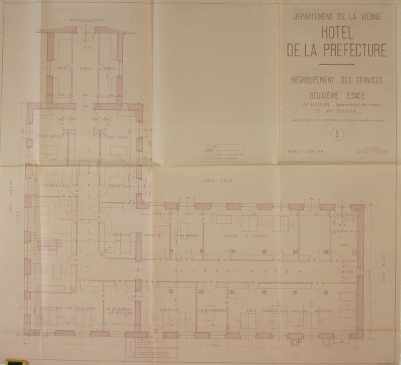 Plan, deuxième étage, ancien bâtiment des archives, 1954.