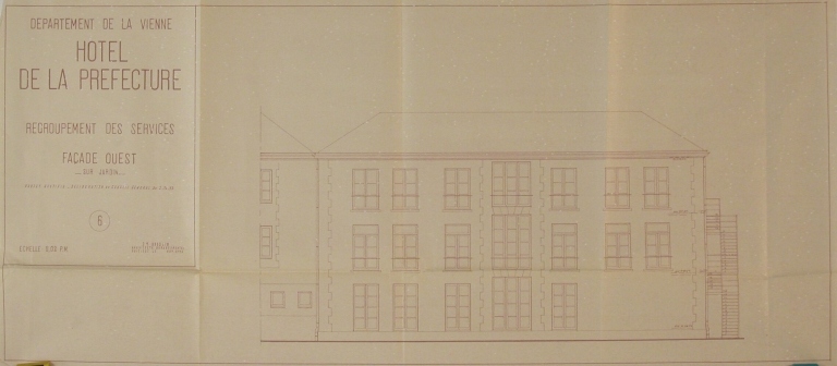 Elévation, façade ouest, ancien bâtiment des archives, 1954.