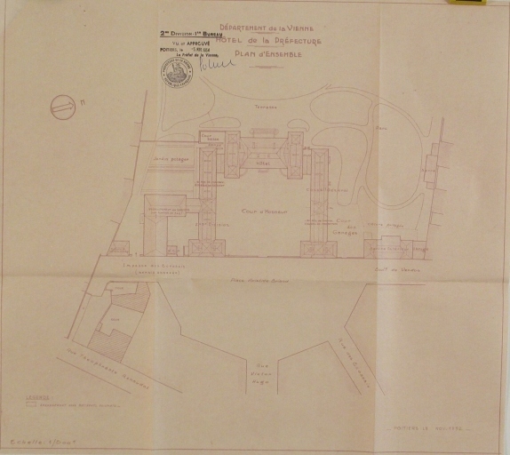 Plan, ensemble des bâtiment préfectoraux, 1954.