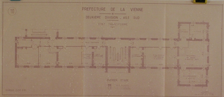 Plan, premier étage état transformé, ancien bâtiment des archives, 1954.