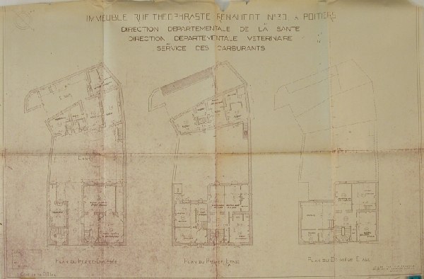 Plan, annexe de la préfecture, rue Théophraste-Renaudot, état vers 1950.