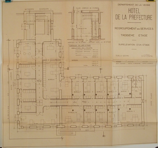 Plan, ancien bâtiment des archives, premier projet de surélévation, mars 1963.