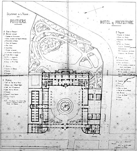 Plan, préfecture et jardin, projet Rohault de Fleury, vers 1860.