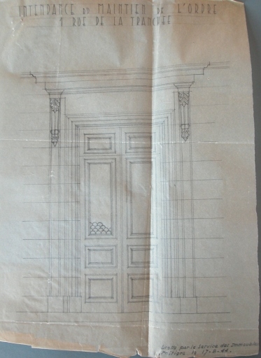 Projet de défense passive, dessin d'une porte, 1944.