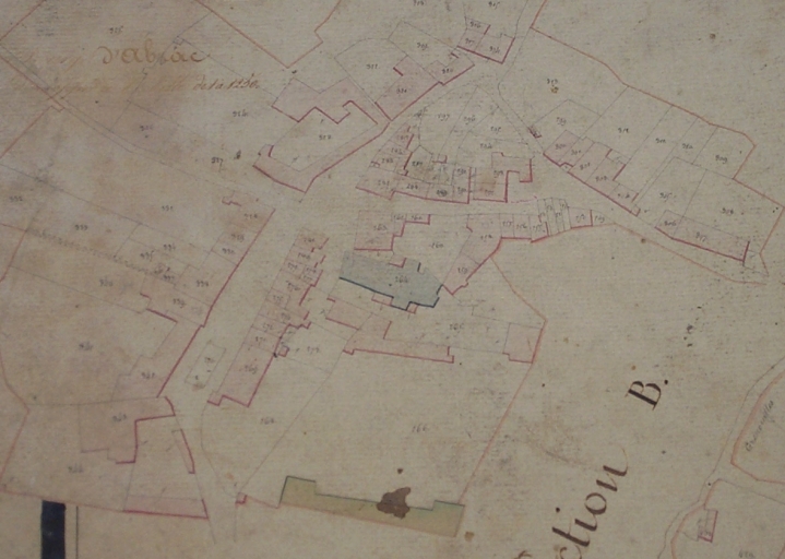 Extrait du plan cadastral de 1825. Le bourg d'Abzac.