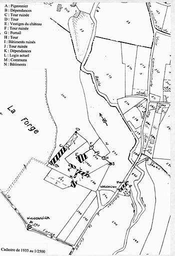 Le château de la Forge sur le plan cadastral de 1933.