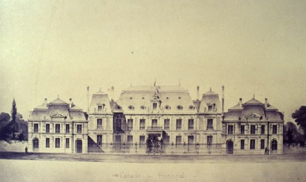 Elévation, façade sur cour d'honneur, projet réalisé, 1864.