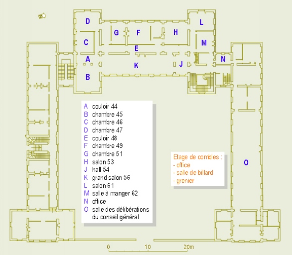 Plan de situation, étages, mobilier de la préfecture.