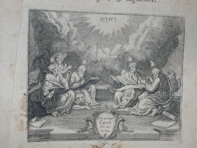 Vue de l'estampe de la page de garde du Nouveau Testament.