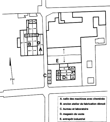 Croquis de plan masse d'après le plan cadastral de 1986.

