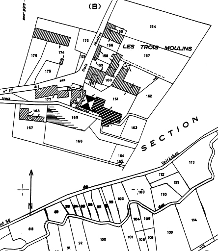 Plan de situation d'après le plan cadastral de 1986, section ZD, au 1/1000.

