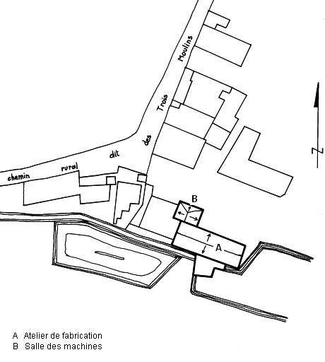 Croquis de plan masse d'après le plan cadastral de 1986.

