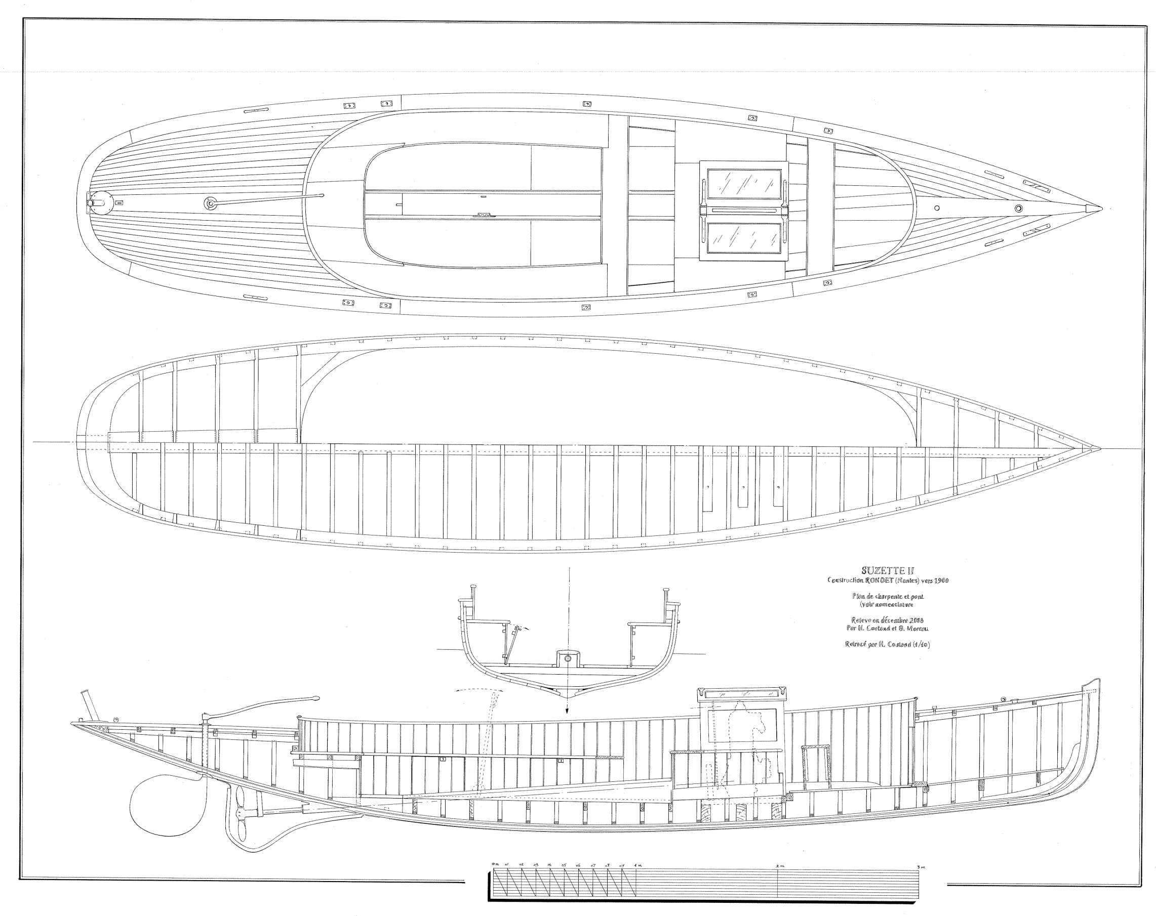 Suzette II. Plan de charpente et pont, par Bernard Moreau et Hervé Coutand, 2008.